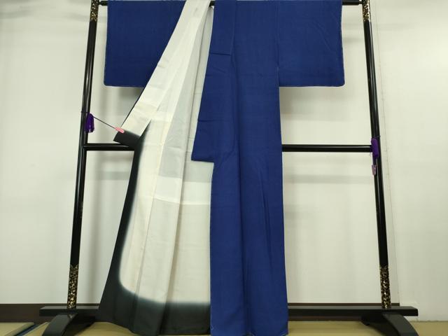 平和屋本店■極上　経節紬　色無地　アイアンブルー色　逸品　未使用　DZAA6444kh5