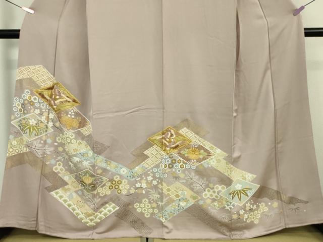 平和屋本店■極上　創業460年・千總　色留袖　駒刺繍　双鳥吉祥花文　薄柿色地　金彩　三越扱い　逸品　DZAA6446kh5