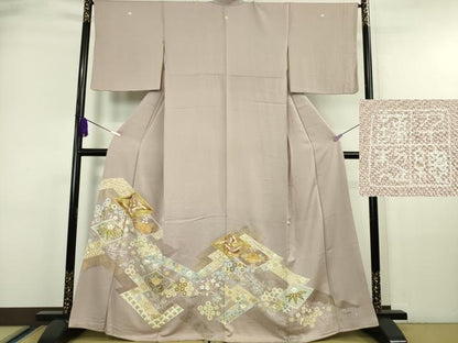平和屋本店■極上　創業460年・千總　色留袖　駒刺繍　双鳥吉祥花文　薄柿色地　金彩　三越扱い　逸品　DZAA6446kh5