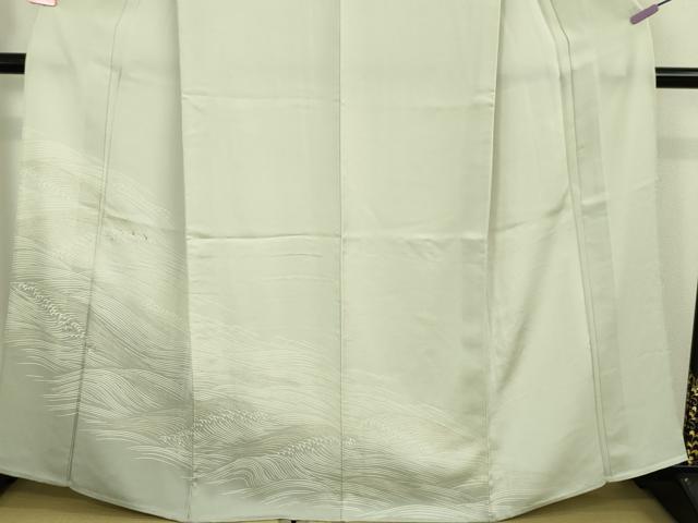 平和屋本店■極上　創業460年・千總　訪問着　単衣　駒刺繍　立波文　青磁鼠色地　暈し染め　金彩　三越扱い　逸品　DZAA6447kh5