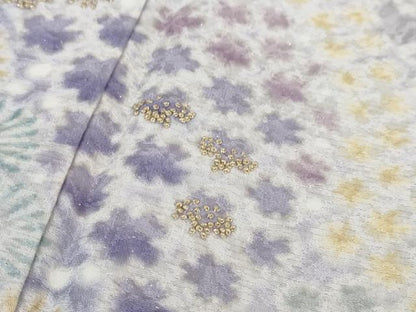 平和屋本店■極上　中国三大刺繍 相良刺繍　訪問着　おぼろ染　襲絞り　舞花文　暈し染め　銀通し地　反端付き　逸品　未使用　DZAA6449kh5
