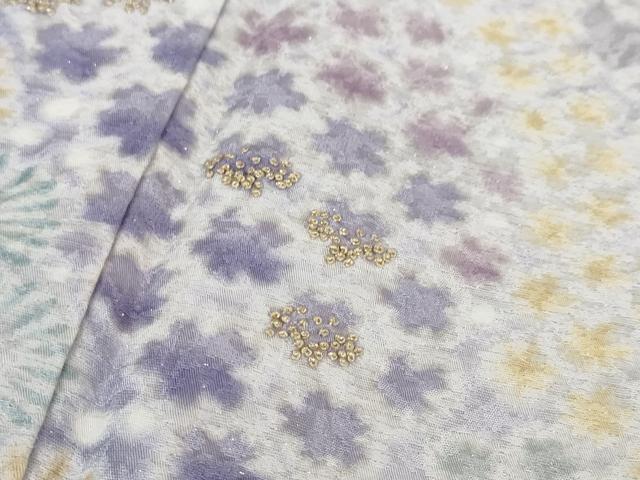 平和屋本店■極上　中国三大刺繍 相良刺繍　訪問着　おぼろ染　襲絞り　舞花文　暈し染め　銀通し地　反端付き　逸品　未使用　DZAA6449kh5