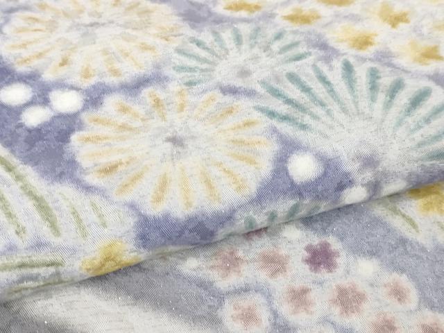 平和屋本店■極上　中国三大刺繍 相良刺繍　訪問着　おぼろ染　襲絞り　舞花文　暈し染め　銀通し地　反端付き　逸品　未使用　DZAA6449kh5