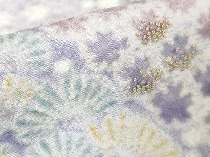 平和屋本店■極上　中国三大刺繍 相良刺繍　訪問着　おぼろ染　襲絞り　舞花文　暈し染め　銀通し地　反端付き　逸品　未使用　DZAA6449kh5