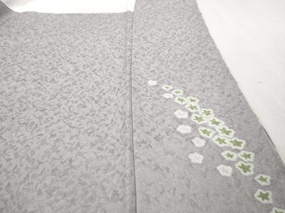 平和屋本店■極上　中国三大刺繍 相良刺繍　訪問着　おぼろ染　襲絞り　舞花文　暈し染め　銀通し地　反端付き　逸品　未使用　DZAA6449kh5