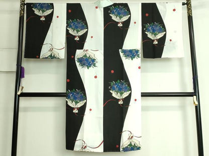 平和屋本店■上質な長襦袢　無双仕立て　花束　青薔薇　やまと誂製　逸品　未使用　DZAA6494kh5