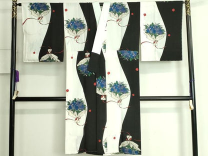 平和屋本店■上質な長襦袢　無双仕立て　花束　青薔薇　やまと誂製　逸品　未使用　DZAA6494kh5