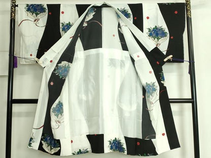 平和屋本店■上質な長襦袢　無双仕立て　花束　青薔薇　やまと誂製　逸品　未使用　DZAA6494kh5