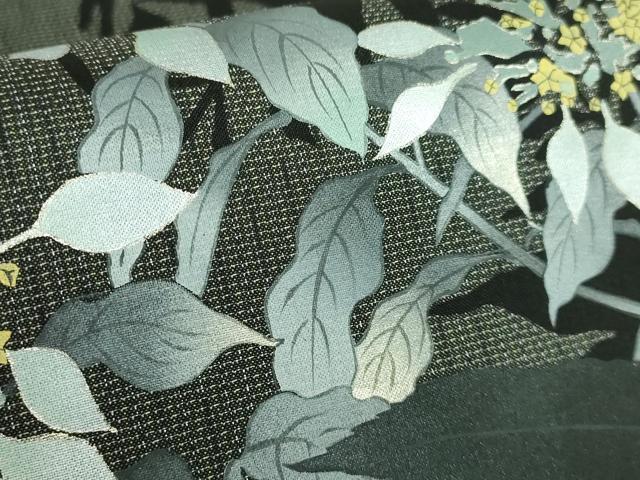 平和屋本店■極上　太鼓柄袋帯　大島紬美術館　枝花文　古代染色純食物染　黒地　銀彩　証紙付き　逸品　DZAA6497kh5