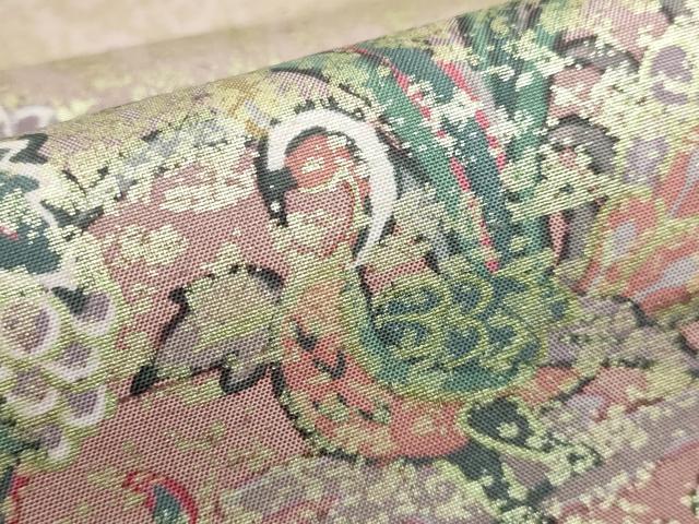 平和屋本店■極上　石川県指定無形文化財　牛首紬　白山工房　手織り　太鼓柄袋帯　洋花文　金彩　逸品　DZAA6511kh5