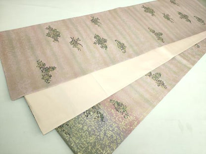 平和屋本店■極上　石川県指定無形文化財　牛首紬　白山工房　手織り　太鼓柄袋帯　洋花文　金彩　逸品　DZAA6511kh5
