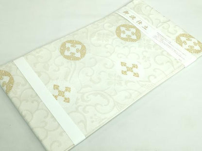平和屋本店■極上　西陣　佐々木染織謹製　九寸名古屋帯　唐織　花唐草菱文　金糸　証紙付き　逸品　新品　DZAA6530kh5