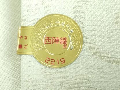 平和屋本店■極上　西陣　佐々木染織謹製　九寸名古屋帯　唐織　花唐草菱文　金糸　証紙付き　逸品　新品　DZAA6530kh5