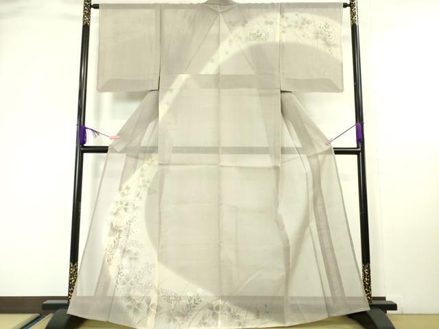平和屋本店＊極上 夏物 訪問着 紗紬 手描き 秋草 楓 鴇鼠色地 金彩 逸品 未使用 DZAA6561kh5