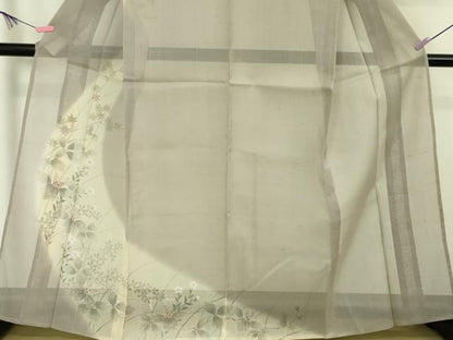 平和屋本店＊極上 夏物 訪問着 紗紬 手描き 秋草 楓 鴇鼠色地 金彩 逸品 未使用 DZAA6561kh5