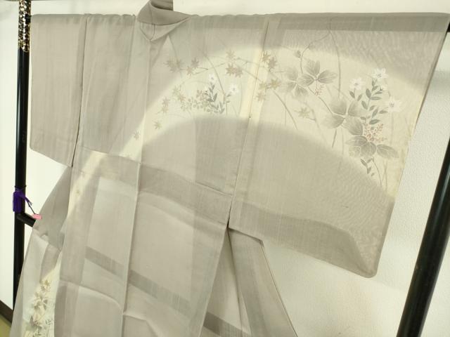 平和屋本店＊極上 夏物 訪問着 紗紬 手描き 秋草 楓 鴇鼠色地 金彩 逸品 未使用 DZAA6561kh5