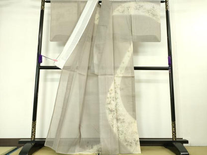平和屋本店＊極上 夏物 訪問着 紗紬 手描き 秋草 楓 鴇鼠色地 金彩 逸品 未使用 DZAA6561kh5