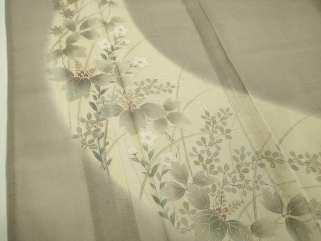平和屋本店＊極上 夏物 訪問着 紗紬 手描き 秋草 楓 鴇鼠色地 金彩 逸品 未使用 DZAA6561kh5