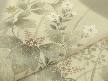 平和屋本店＊極上 夏物 訪問着 紗紬 手描き 秋草 楓 鴇鼠色地 金彩 逸品 未使用 DZAA6561kh5