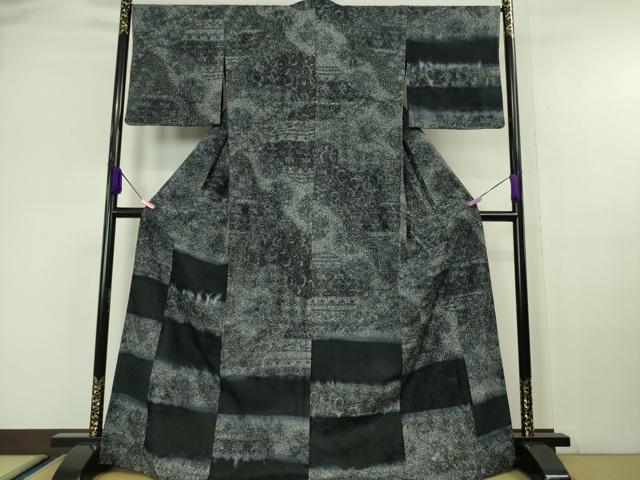 平和屋本店■極上　中国三大刺繍　スワトウ刺繍　汕頭刺繍　訪問着　藍　花唐草地紋　変わり市松　たたき染め　逸品　DZAA6565kh5
