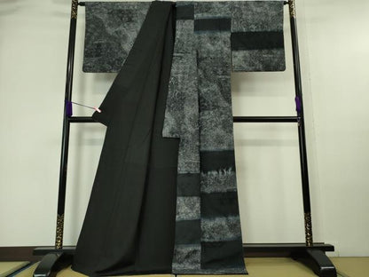 平和屋本店■極上　中国三大刺繍　スワトウ刺繍　汕頭刺繍　訪問着　藍　花唐草地紋　変わり市松　たたき染め　逸品　DZAA6565kh5