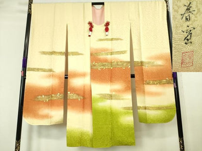 平和屋本店■希少 京友禅作家 山科春宣 振袖用コート 箔散らし 暈し染め 金彩 逸品 未使用 DZAA6567kh5