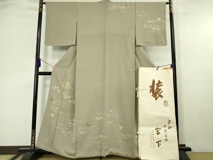 平和屋本店■極上　工芸染織　宮下謹製　訪問着　源氏香　竜田川　灰汁色地　金彩　たとう紙付き　逸品　未使用　DZAA6581kh5