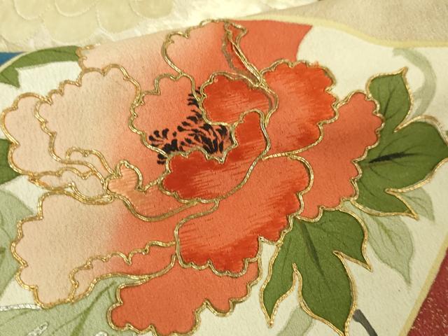 平和屋本店■極上　アンティーク　大正ロマン　振袖　相良刺繍　飛鶴吉祥花文　黒地　暈し染め　金銀糸　逸品　DZAA6587kh5