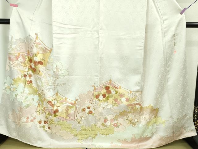 平和屋本店■極上　皇室献上作家　藤井寛　色留袖　駒刺繍　彩の宴　幔幕花文　桜色地　金彩　反端付き　逸品　未使用　DZAA6592kh5