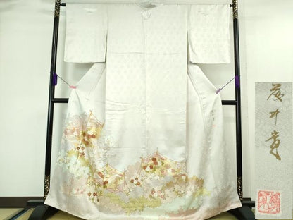 平和屋本店■極上　皇室献上作家　藤井寛　色留袖　駒刺繍　彩の宴　幔幕花文　桜色地　金彩　反端付き　逸品　未使用　DZAA6592kh5