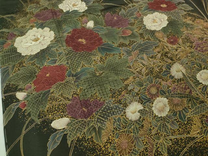 平和屋本店●極上　中国三大刺繍　スワトウ刺繍　汕頭刺繍　相良刺繍　訪問着　草花文　千歳茶色地　金彩　逸品　未使用　DZAA6598kh5