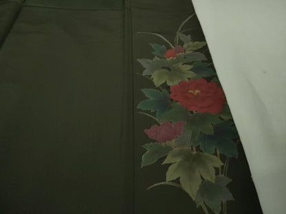 平和屋本店●極上　中国三大刺繍　スワトウ刺繍　汕頭刺繍　相良刺繍　訪問着　草花文　千歳茶色地　金彩　逸品　未使用　DZAA6598kh5