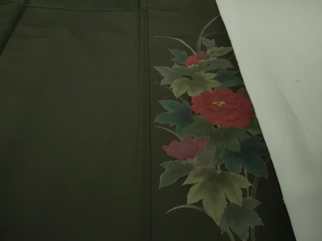 平和屋本店●極上　中国三大刺繍　スワトウ刺繍　汕頭刺繍　相良刺繍　訪問着　草花文　千歳茶色地　金彩　逸品　未使用　DZAA6598kh5