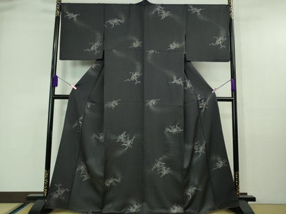平和屋本店●極上 小紋 鳳凰 銀彩 青褐色地 逸品 DZAA6599kh5