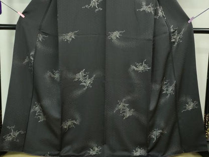 平和屋本店●極上 小紋 鳳凰 銀彩 青褐色地 逸品 DZAA6599kh5