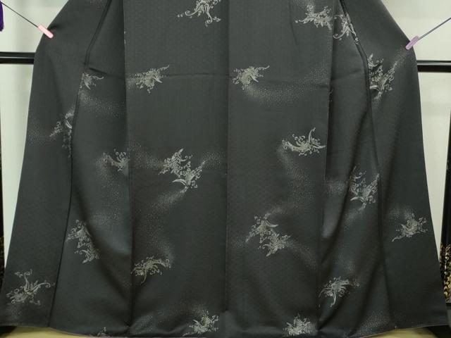 平和屋本店●極上 小紋 鳳凰 銀彩 青褐色地 逸品 DZAA6599kh5
