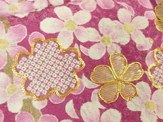 平和屋本店■極上 振袖・長襦袢(無双仕立て・半衿刺繍)・袋帯 3点セット　駒刺繍　枝垂れ桜　暈し染め　金彩　銀通し地　逸品　DZAA6608kh5