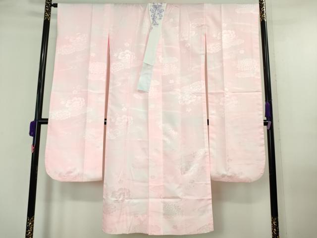 平和屋本店■極上 振袖・長襦袢(無双仕立て・半衿刺繍)・袋帯 3点セット　駒刺繍　枝垂れ桜　暈し染め　金彩　銀通し地　逸品　DZAA6608kh5