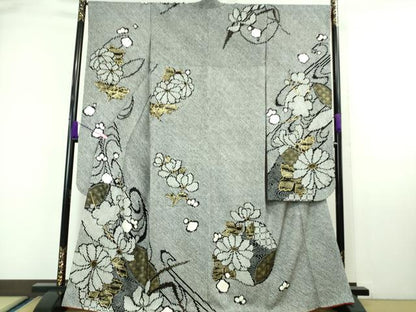 平和屋本店■極上　振袖　絞り　菊　黒地　金彩　逸品　DZAA6610kh5