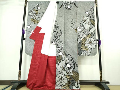 平和屋本店■極上　振袖　絞り　菊　黒地　金彩　逸品　DZAA6610kh5