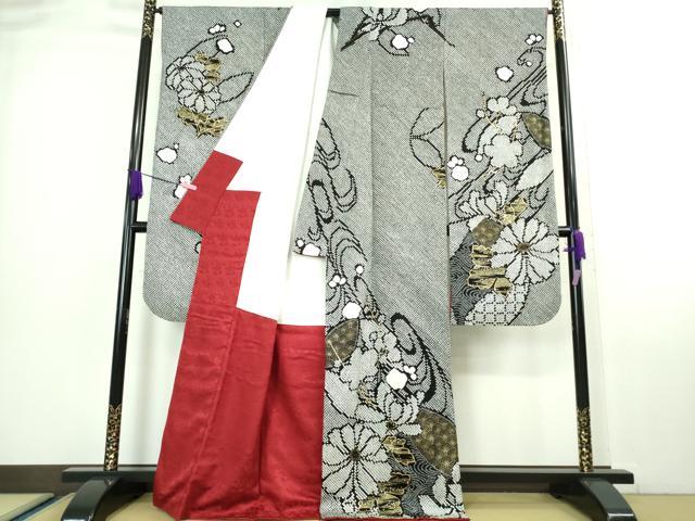 平和屋本店■極上　振袖　絞り　菊　黒地　金彩　逸品　DZAA6610kh5