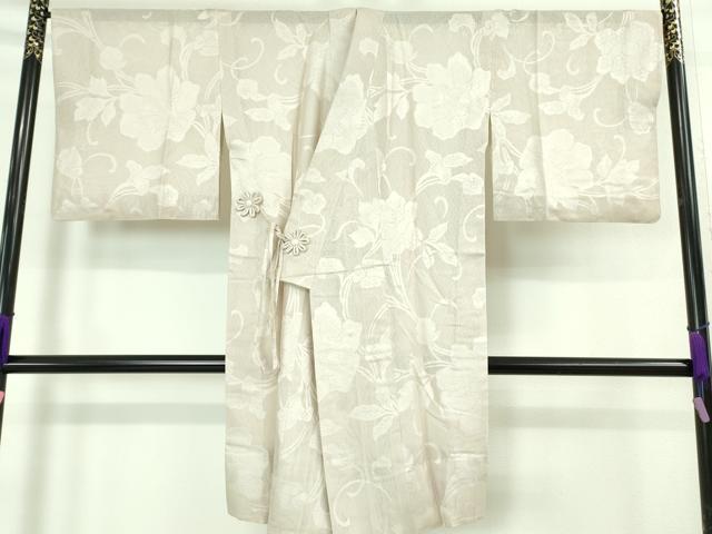 平和屋本店▽極上 道中着 スリーシーズン 春夏秋 塵除け ロング丈 花唐草紋紗 灰梅色地 逸品 DZAA6615kh5