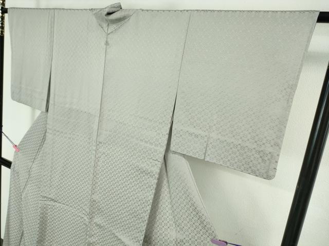 平和屋本店■極上　お召　花織　単衣　作家物　牡丹鼠色地　逸品　DZAA6618kh5