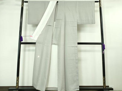 平和屋本店■極上　お召　花織　単衣　作家物　牡丹鼠色地　逸品　DZAA6618kh5