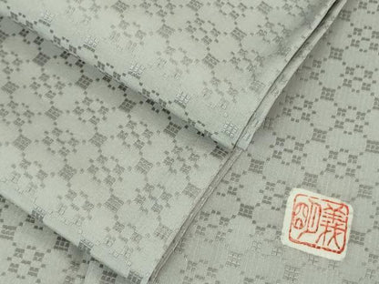 平和屋本店■極上　お召　花織　単衣　作家物　牡丹鼠色地　逸品　DZAA6618kh5