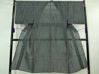 平和屋本店■極上　男性　夏物　本場小千谷ちぢみ　縞　麻　反端付き　逸品　DZAA6621kh5