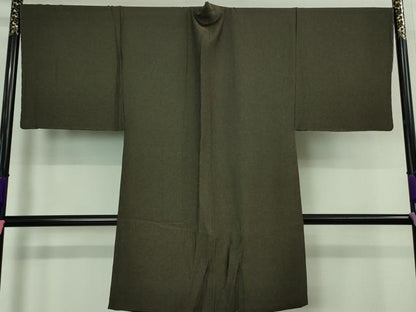 平和屋本店■極上　男性　長羽織　お召地　鮫小紋柄　黒×榛色　羽裏・笹竹　逸品　未使用　DZAA6630kh5