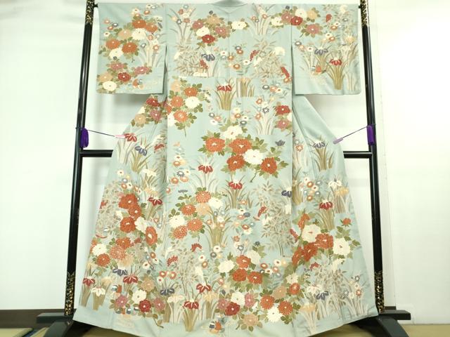 平和屋本店■極上　中国三大刺繍　スワトウ刺繍　汕頭刺繍　総刺繍　訪問着　鴛鴦草花文　秘色色地　金糸　逸品　DZAA6633kh5