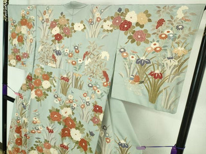 平和屋本店■極上　中国三大刺繍　スワトウ刺繍　汕頭刺繍　総刺繍　訪問着　鴛鴦草花文　秘色色地　金糸　逸品　DZAA6633kh5