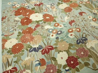 平和屋本店■極上　中国三大刺繍　スワトウ刺繍　汕頭刺繍　総刺繍　訪問着　鴛鴦草花文　秘色色地　金糸　逸品　DZAA6633kh5